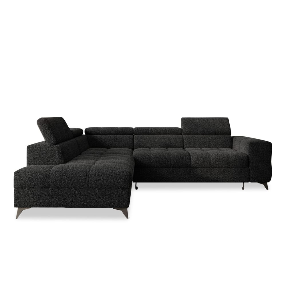 Canapé d'angle gauche convertible 6 places bouclette noir