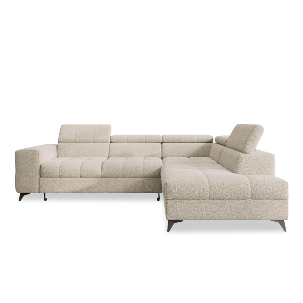 Canapé d'angle droit convertible 6 places bouclette beige