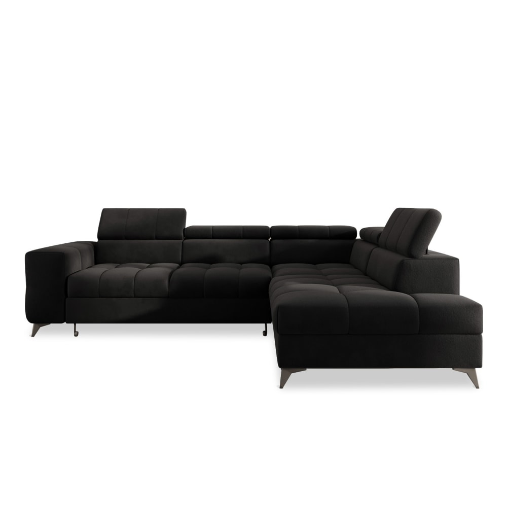Canapé d'angle droit convertible 6 places en velours noir