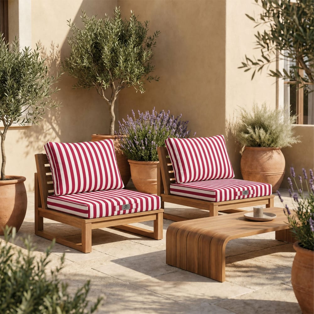 Deco Arts Gartenkissen 60x70 Streifen Rot - Premium 270g style seaside Rot Öko-Tex Zertifikat Pes - Polyester