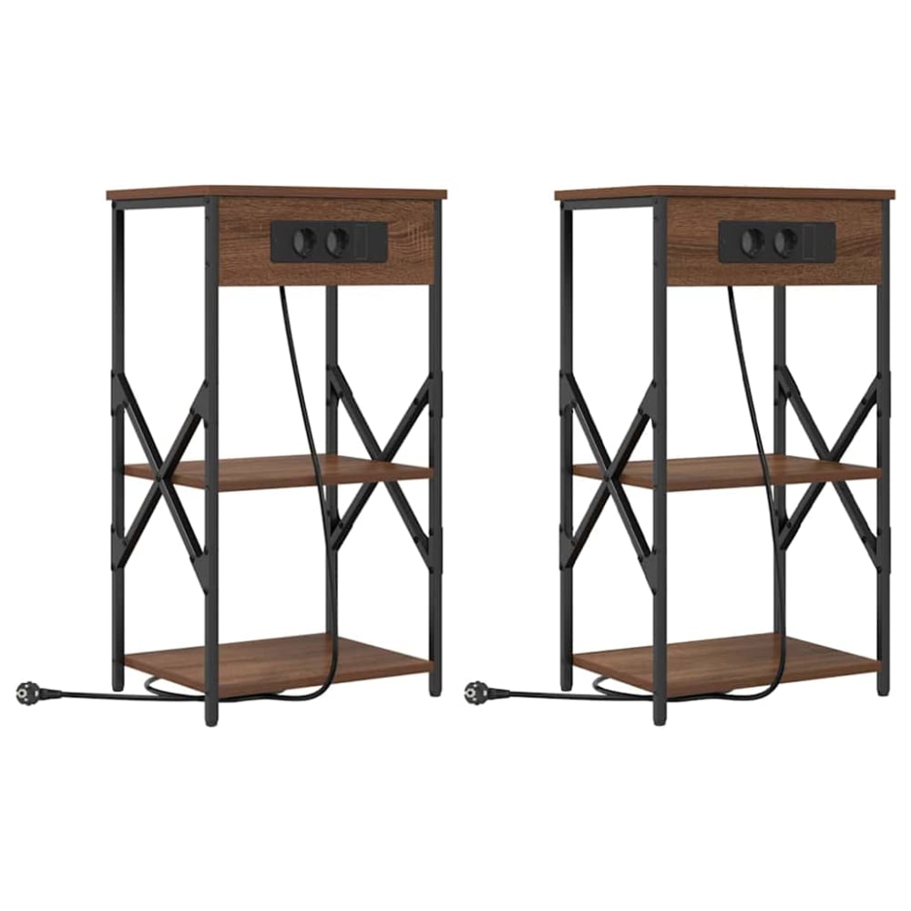 Lot de 2 tables de chevet acier ambre marron 41 x 31 x 76 cm