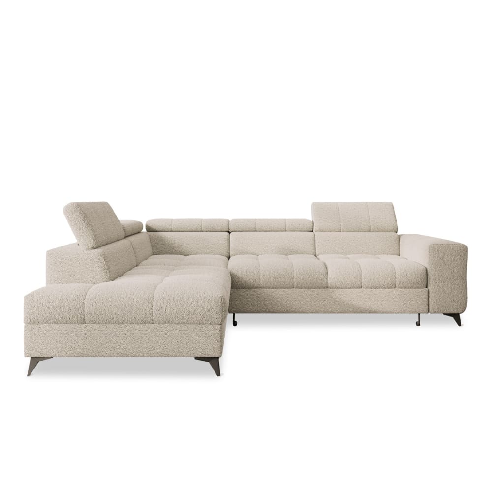 Canapé d'angle gauche convertible 6 places bouclette beige