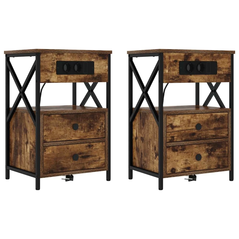 Lot de 2 tables de chevet en bois ambre marron 40 x 31 x 60 cm