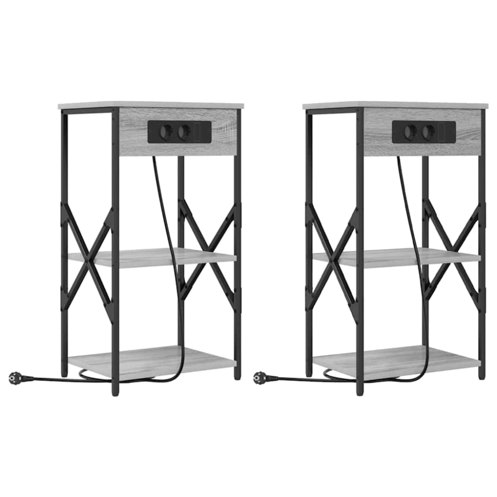Lot de 2 tables de chevet acier gris 41 x 31 x 76 cm