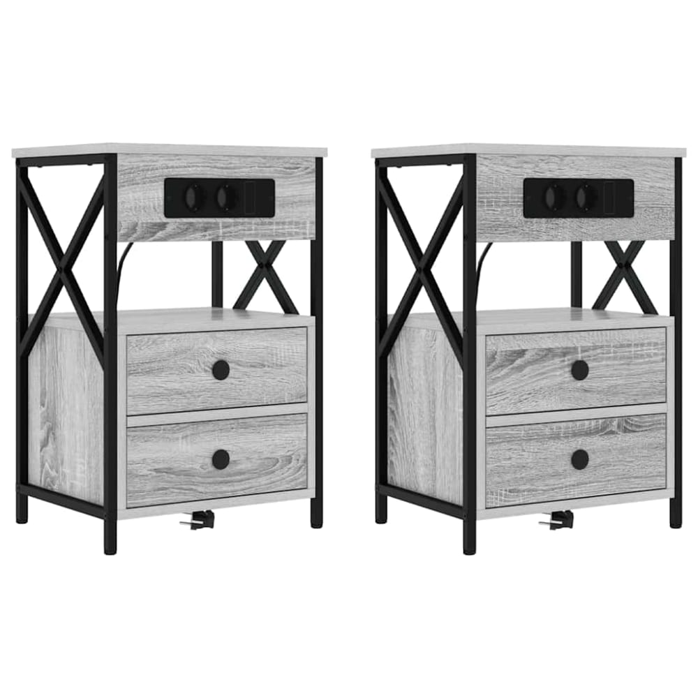 Lot de 2 tables de chevet en bois gris 40 x 31 x 60 cm