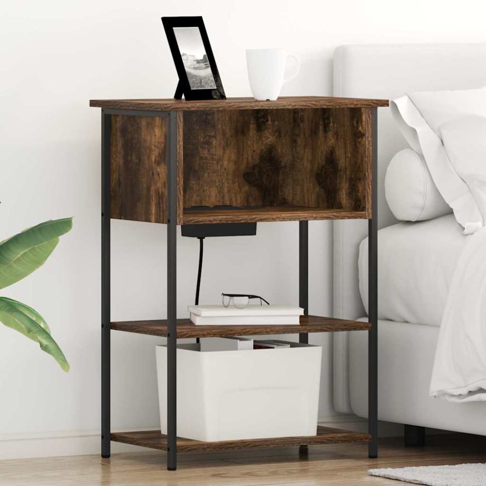 Table de chevet bois transformé ambre marron  55 x 31 x 76 cm