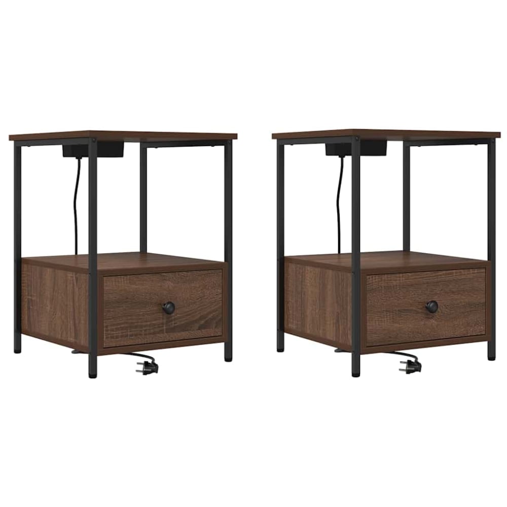 Lot de 2 tables de chevet acier ambre marron 42 x 41 x 56 cm