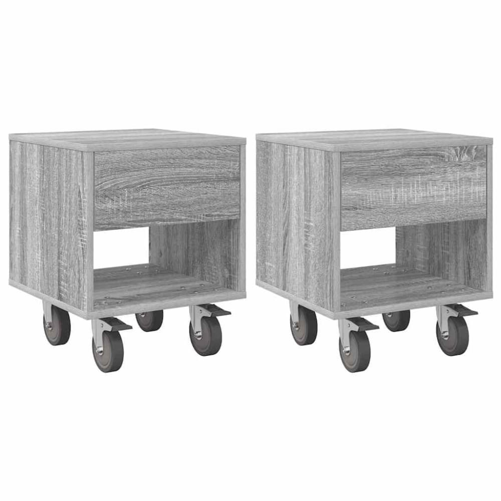 Lot de 2 tables de chevet en bois gris 40,5 x 40 x 48 cm