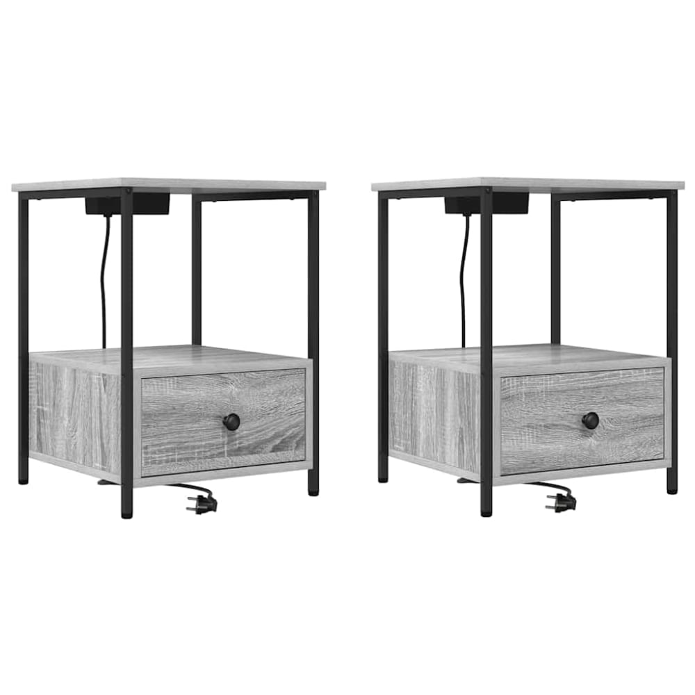 Lot de 2 tables de chevet acier gris 42 x 41 x 56 cm