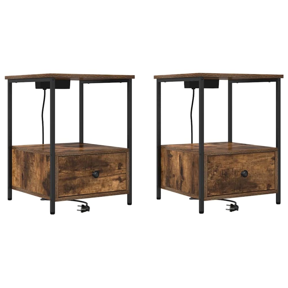 Lot de 2 tables de chevet acier ambre marron 42 x 41 x 56 cm