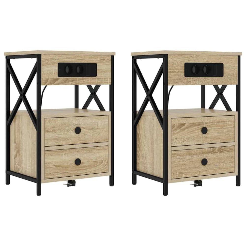 Lot de 2 tables de chevet en bois ambre marron 40 x 31 x 60 cm