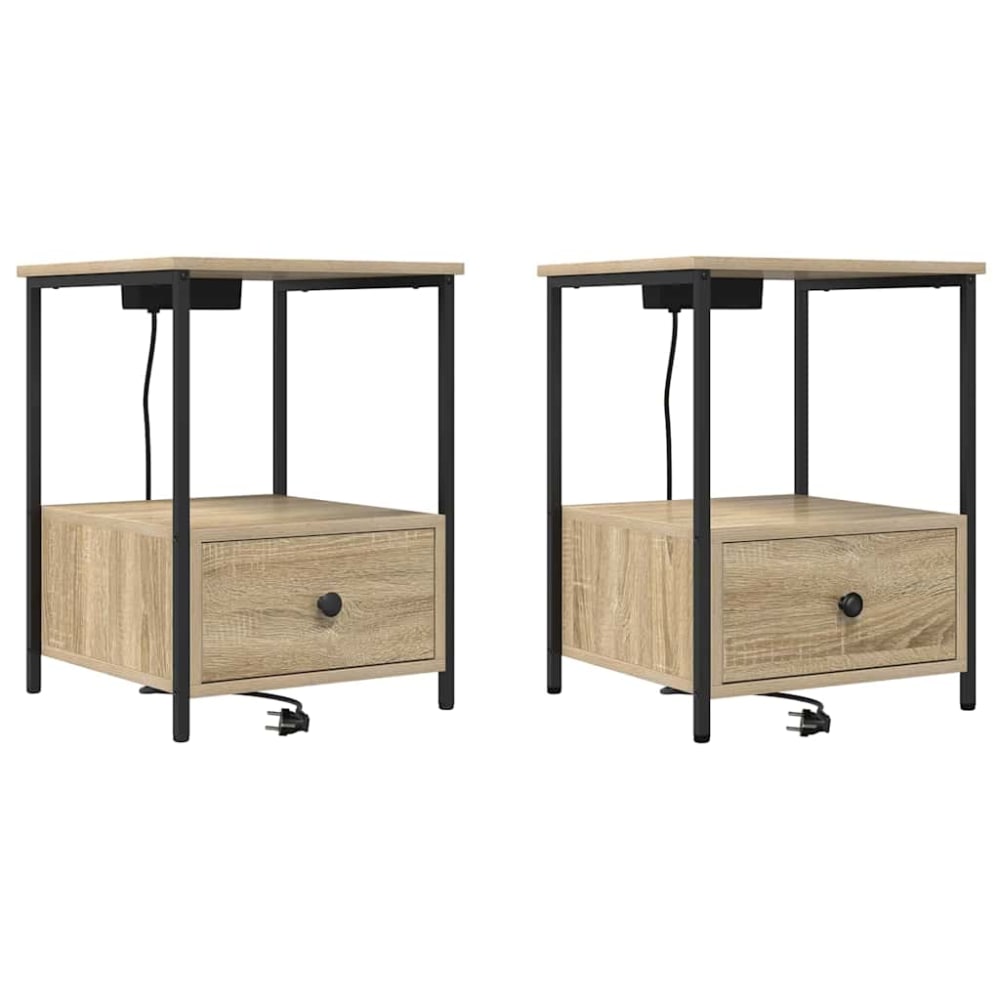 Lot de 2 tables de chevet acier ambre marron 42 x 41 x 56 cm