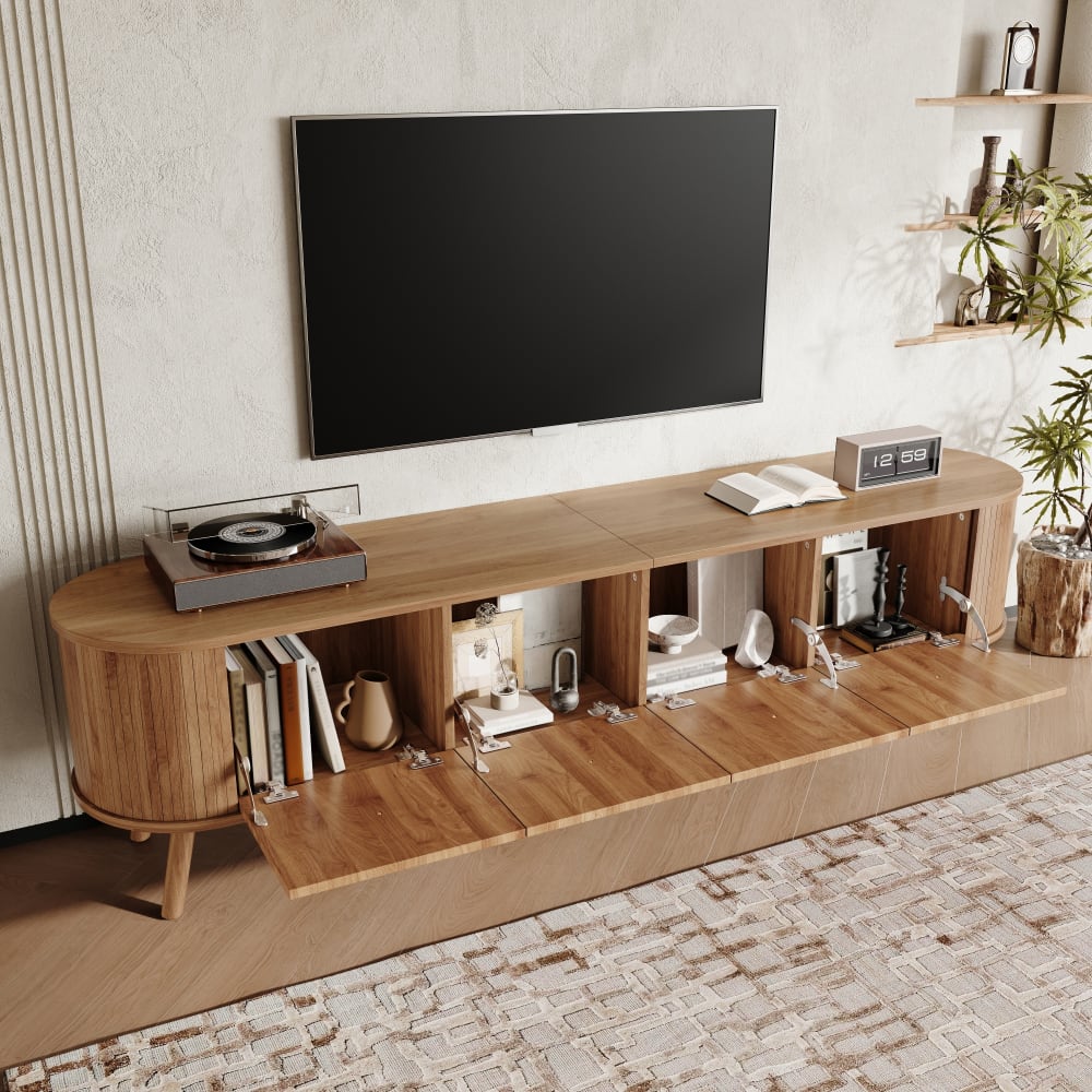TV-Schrank mit 4 Klapptüren, goldenen Griffen 180 cm, Eiche -