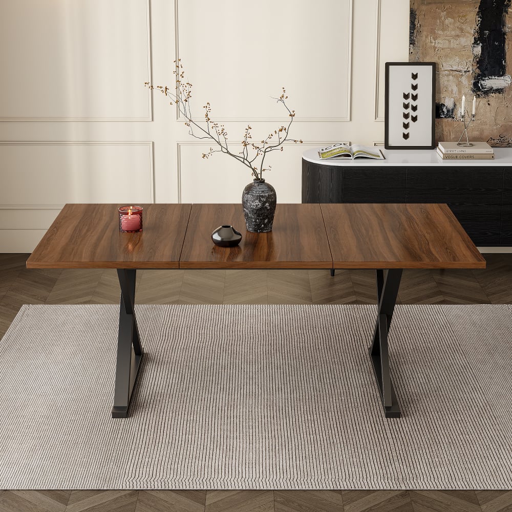 Esstisch mit X-Gestell Metall 180x90 cm Walnuss-Schwarz - Maisons