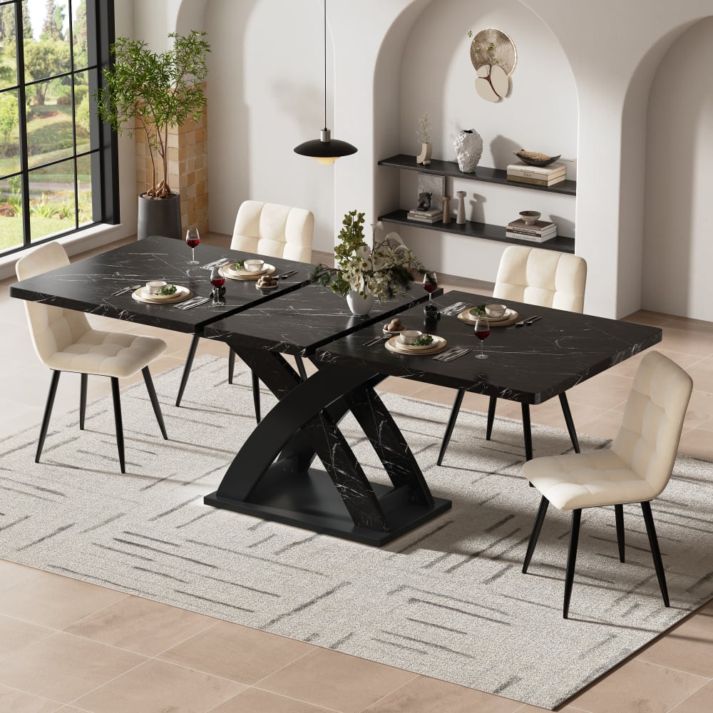 Ausziehbarer Esstisch mit X-Gestell 120-160 cm schwarz - Maisons