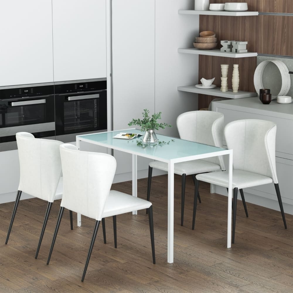 MODFU Esstisch Küchentisch mit Glasplatte Metall 120x60 cm Weiß style modern Weiß Metall