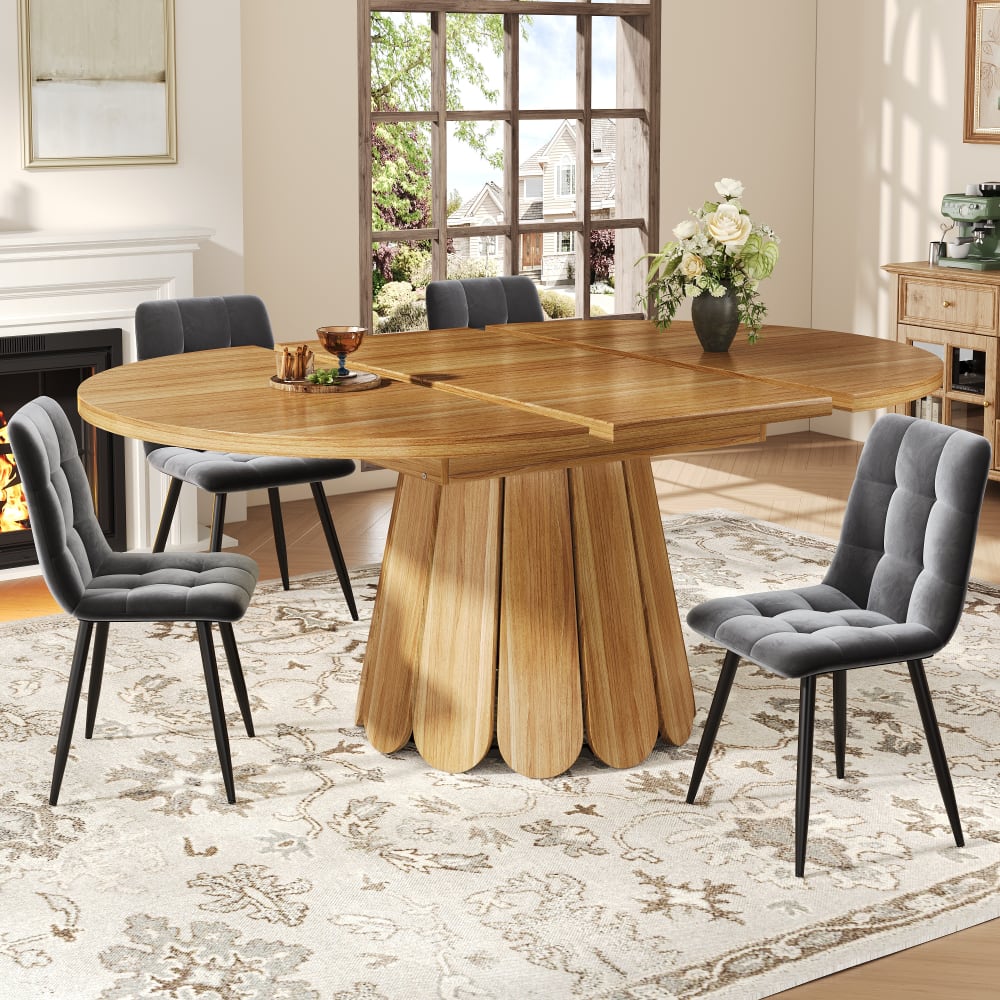 Ausziehbarer Esstisch rund zu oval 118-158 cm Metallfuß Braun -