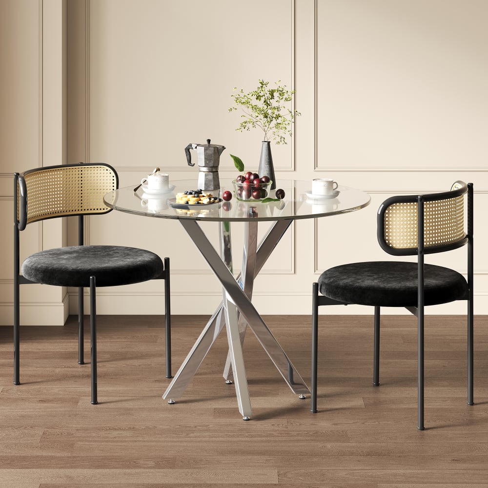Runder Esstisch aus Glas mit Metallbeinen 80x80 cm Silber -