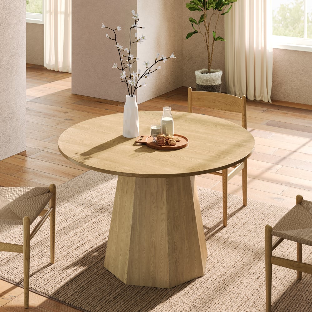 Runder Esstisch mit nordischem Design 120 cm, Eichefarben -
