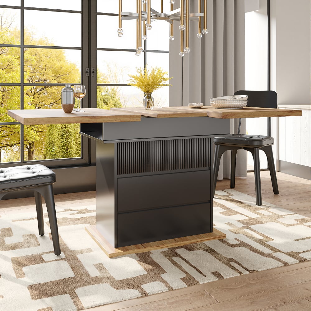 Ausziehbarer Esstisch mit Stauraum und Ablagen 110-140x80 cm