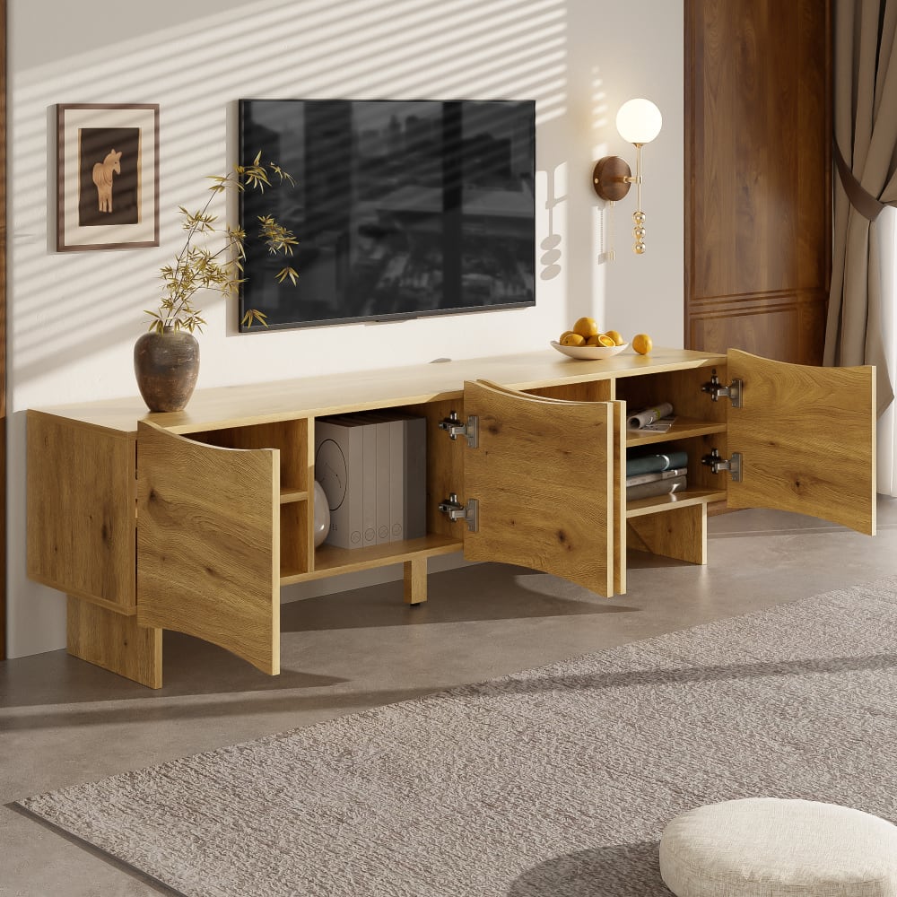 Meuble tv 155 cm, 4 portes, panneaux de particules naturels