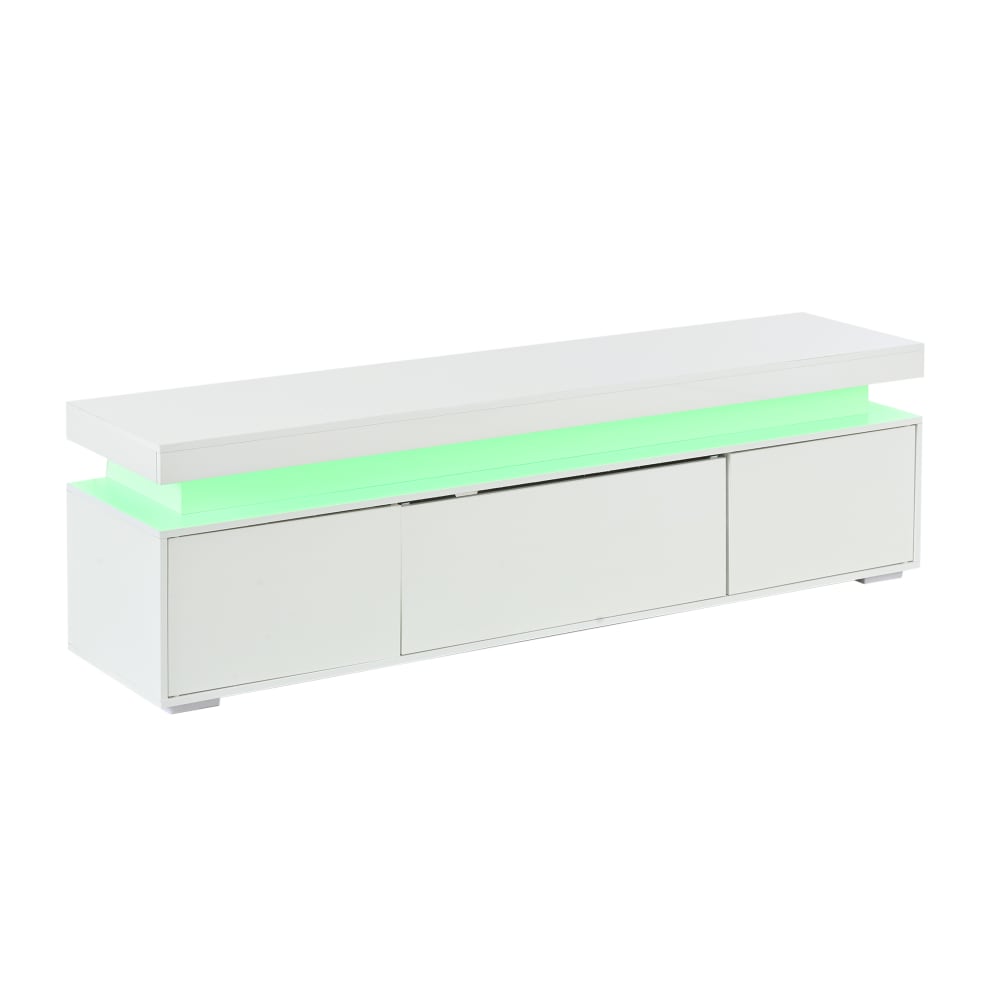 Meuble tv avec éclairage led et 3 portes 150x35x43 cm blanc