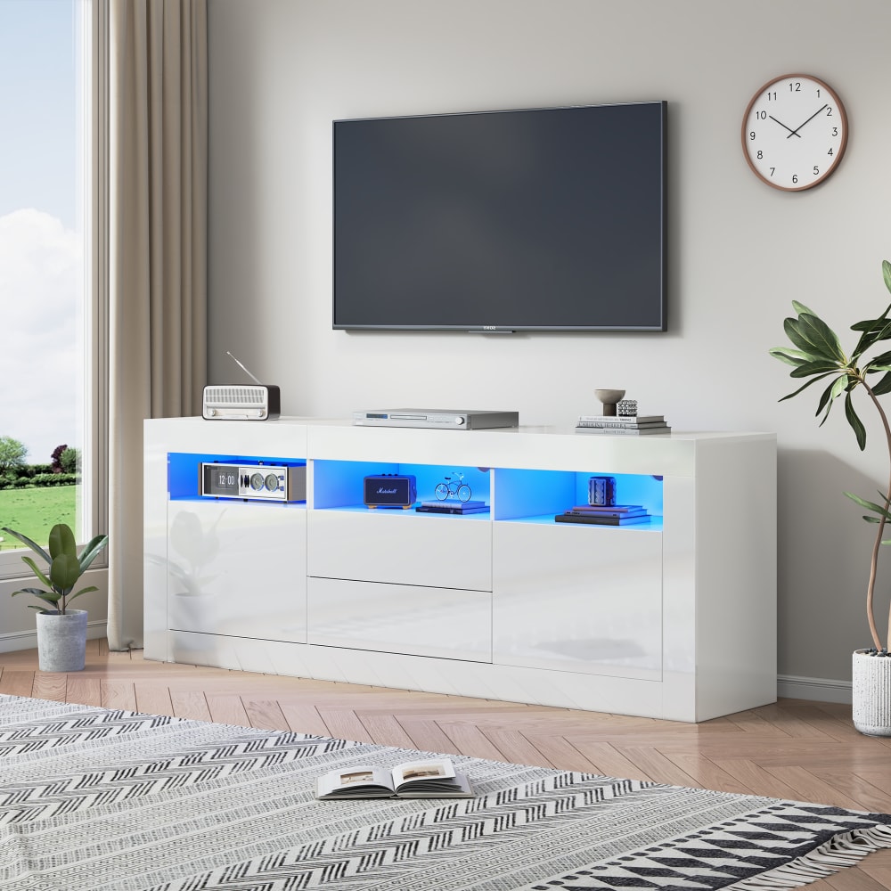 TV-Schrank mit LED, 2 Türen und 2 Schubladen 160 cm, Weiß -