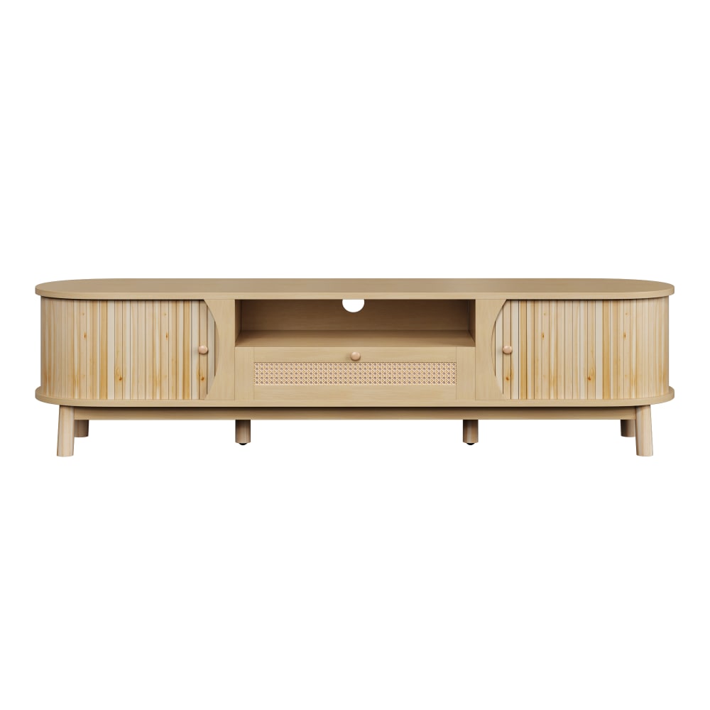 Meuble tv en rotin, portes coulissantes et tiroir, 165 cm, naturel
