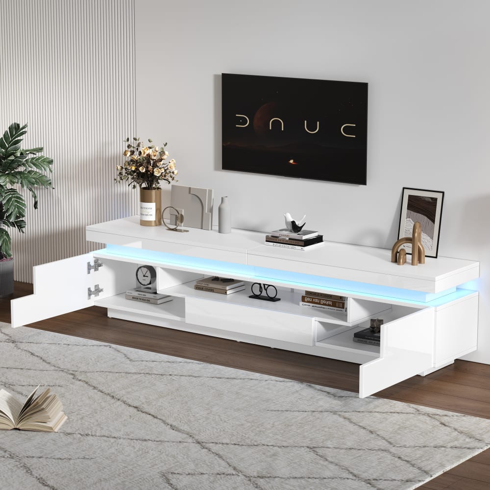 MODFU TV-Schrank mit LED, 2 Schränken und Schublade 175 cm Weiß style modern Weiß Spanplatte