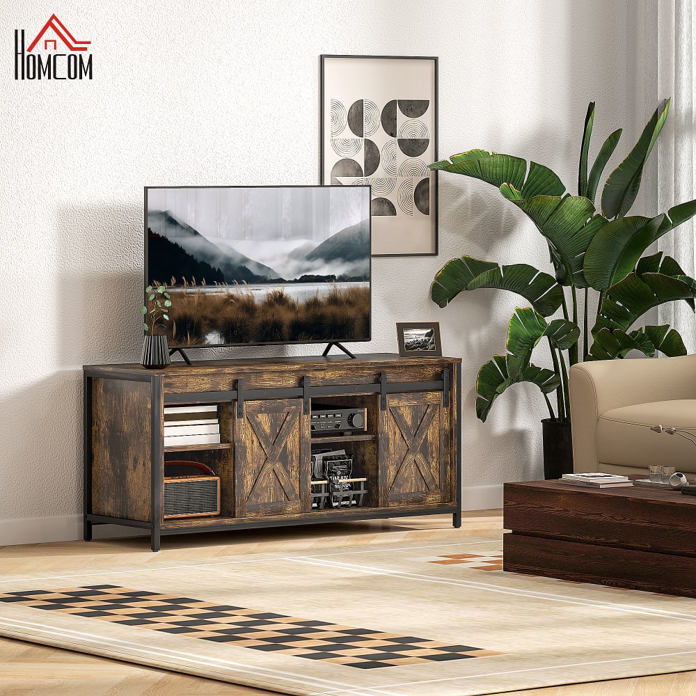 MODFU TV-Schrank mit Schiebetüren und 6 Fächern 120 cm Braun style modern Braun Spanplatte