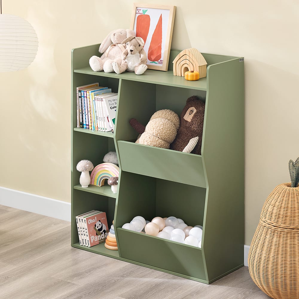 Kinderregal mit 5 fächern grün 80x34x104cm nordisch - Maisons Du