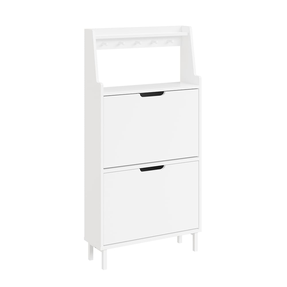 Schuhschrank Mit Haken Weiß 60×19×119 Cm