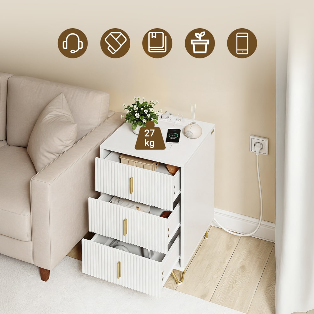 Nachttisch mit 3 Schubladen drahtloser Ladung 40x40x63.5 -