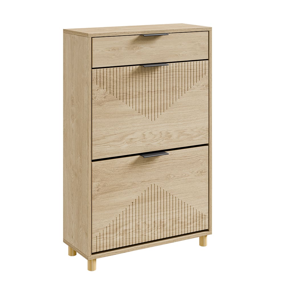 SoBuy Schuhschrank mit klappbaren fächern light oak 60×24×95 style modern Braun Spanplatte