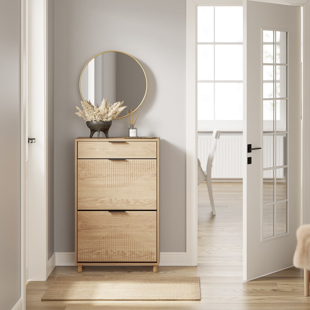 Schuhschrank mit klappbaren fächern light oak 60×24×95 - Maisons