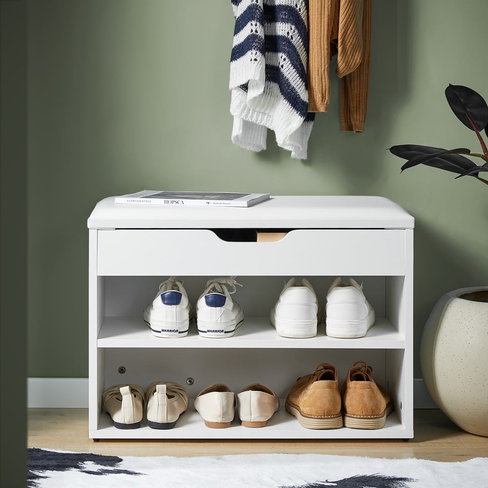 Schuhbank mit Sitzfläche weiß Holzwerkstoff - Maisons Du Monde