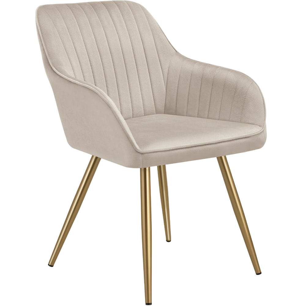 Chaise de salle à manger aspect velours matelassé taupe/or