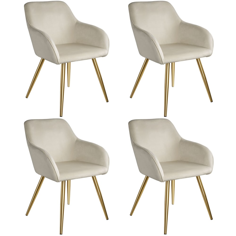 4 pièces, chaise rembourrée effet velours, scandinave, crème/or