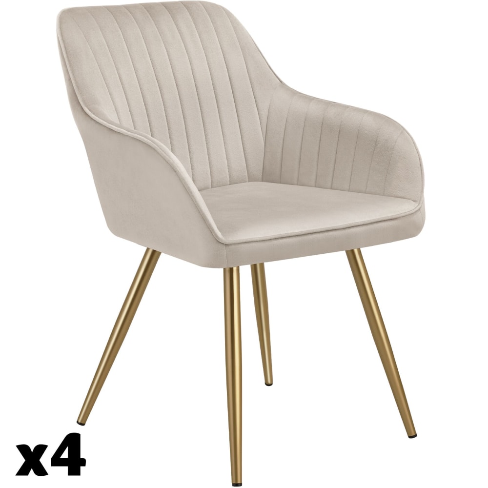 Lot 4 chaises de salle à manger aspect velours matelassé taupe/or