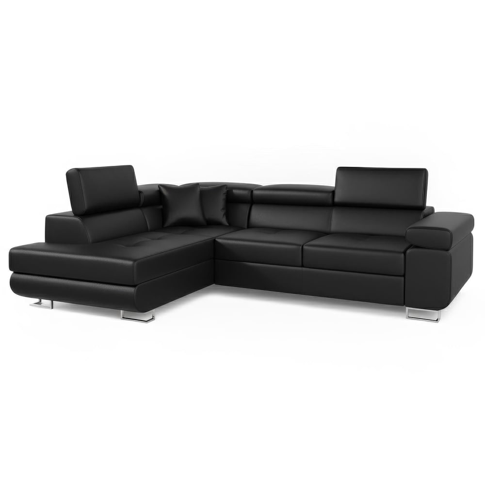 Canapé d'angle convertible avec têtières relevables simili noir
