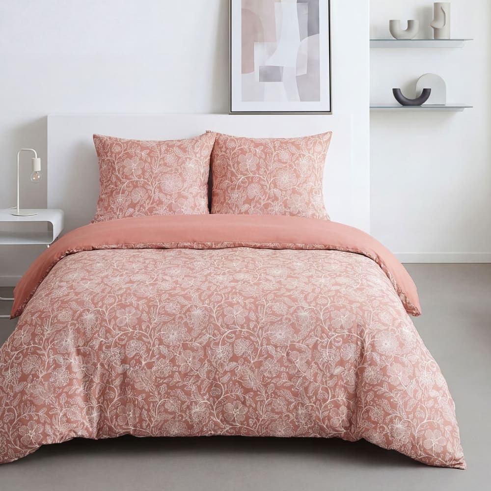 Parure de lit imprimé floral 240x220cm rose