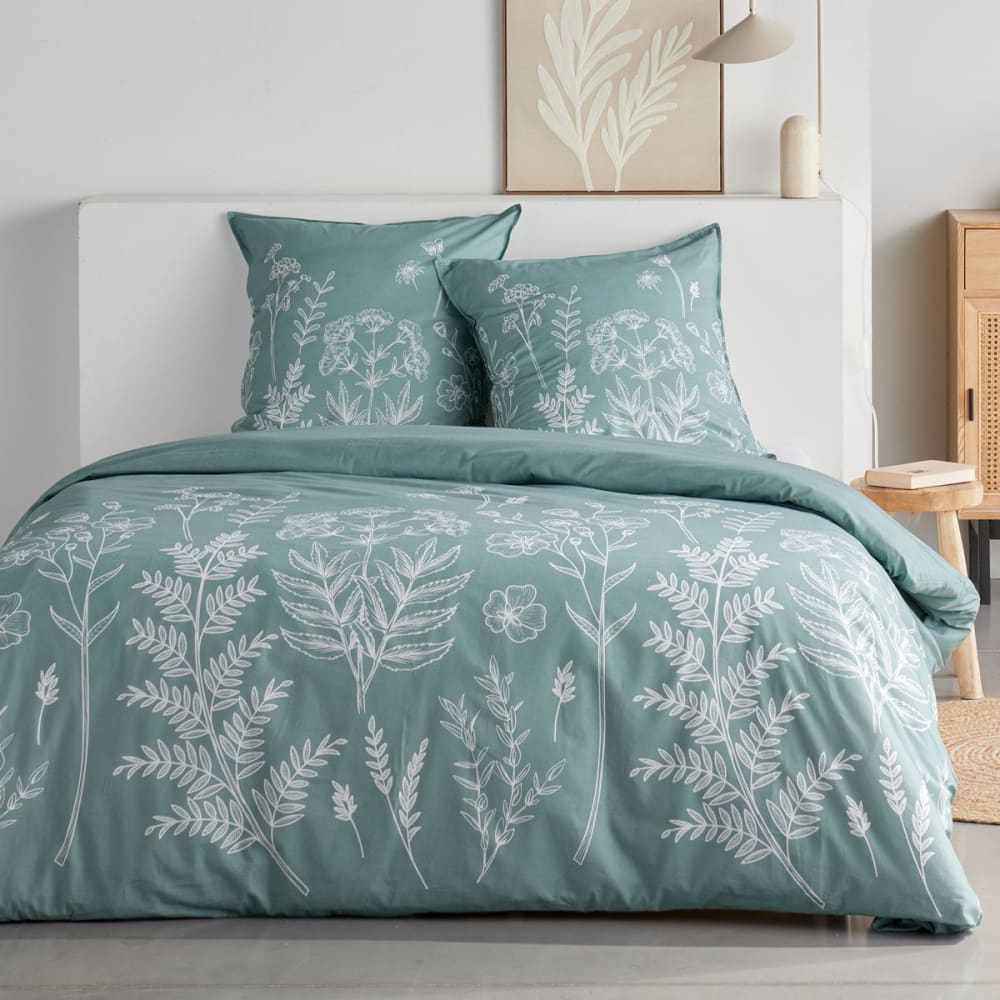 Parure de lit imprimé Floral  260x240cm Bleu