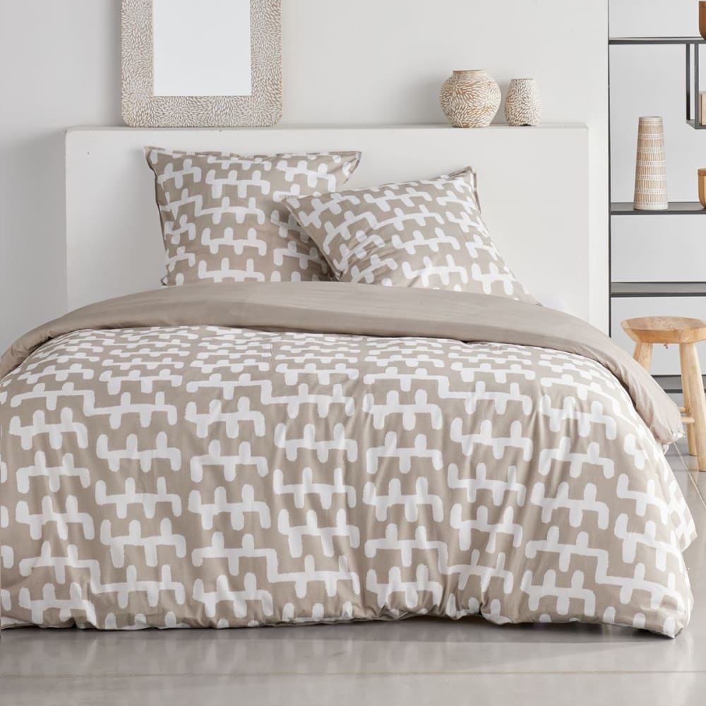 Parure de lit imprimé graphique 240x220cm beige