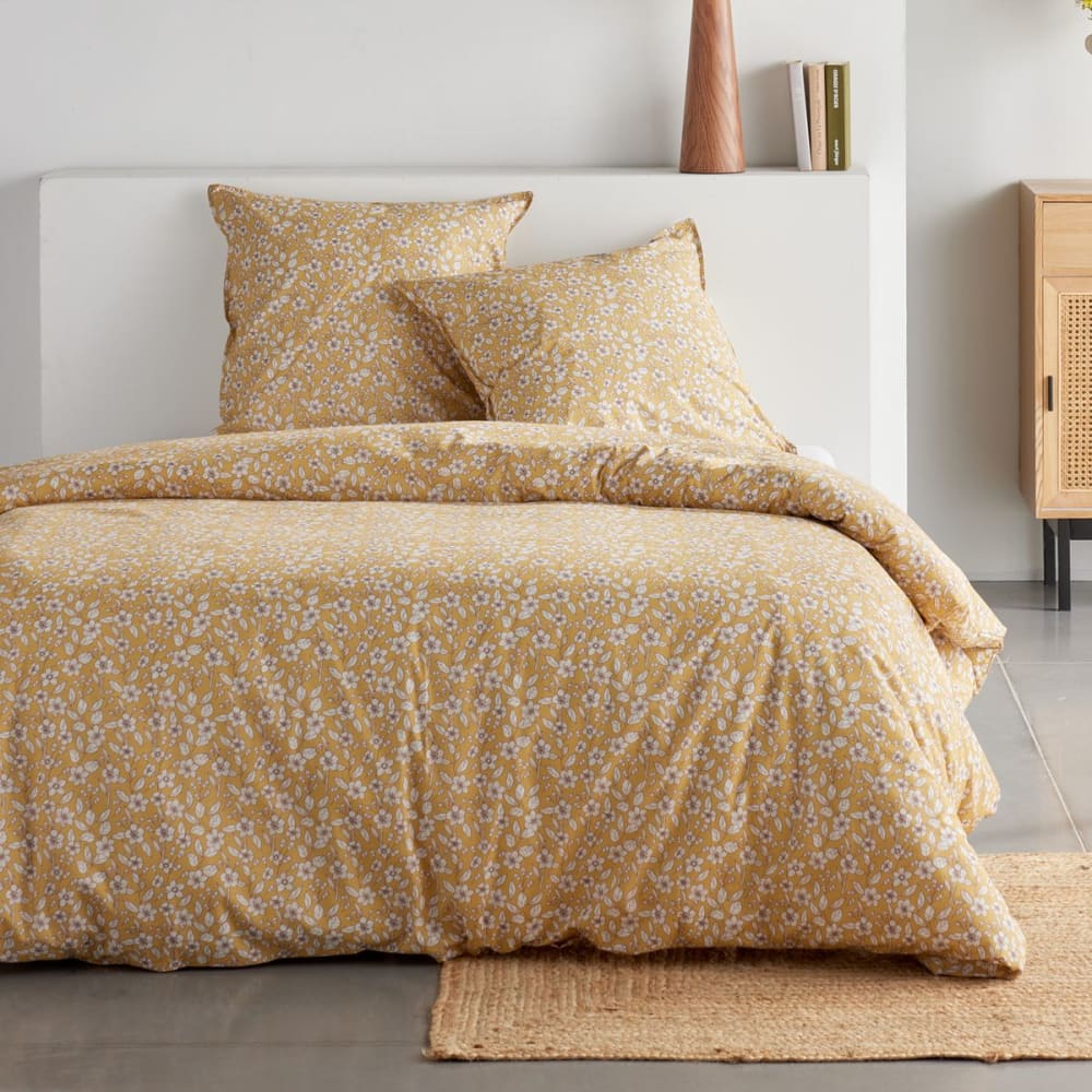 Parure de lit imprimé Floral  240x220cm Jaune