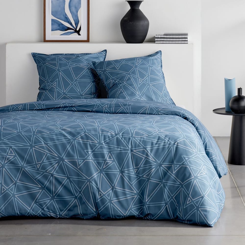 Parure de lit imprimé Graphique  240x220cm Bleu