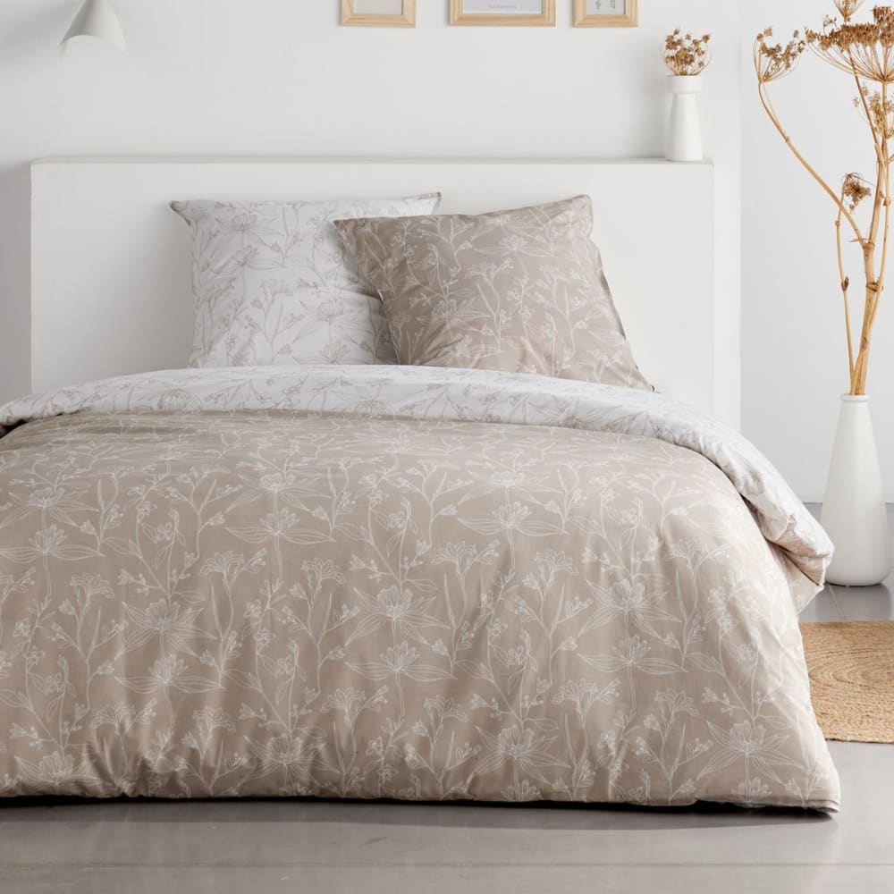 Parure de lit imprimé Floral  140x200cm Beige