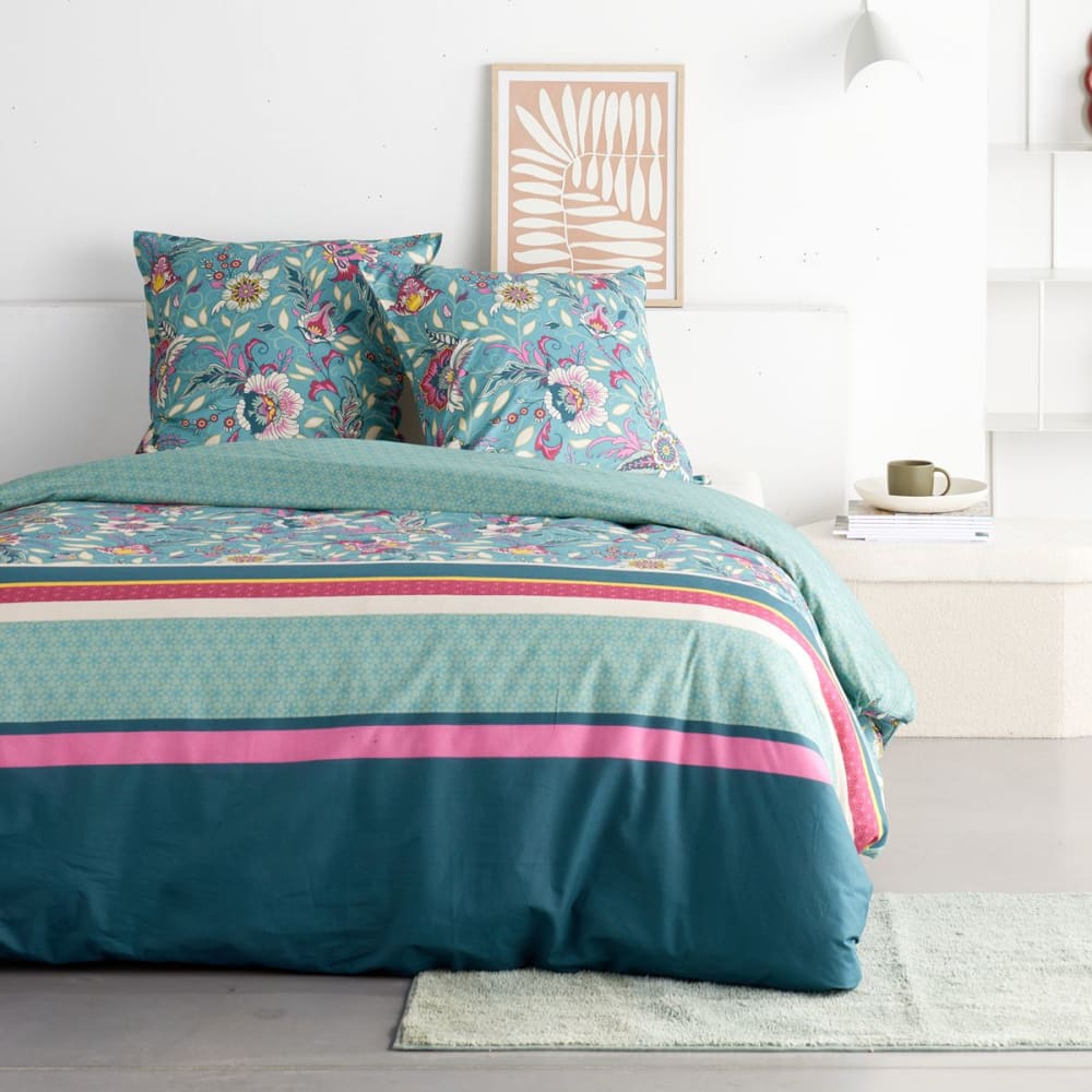 Parure de lit imprimé floral 240x220cm bleu