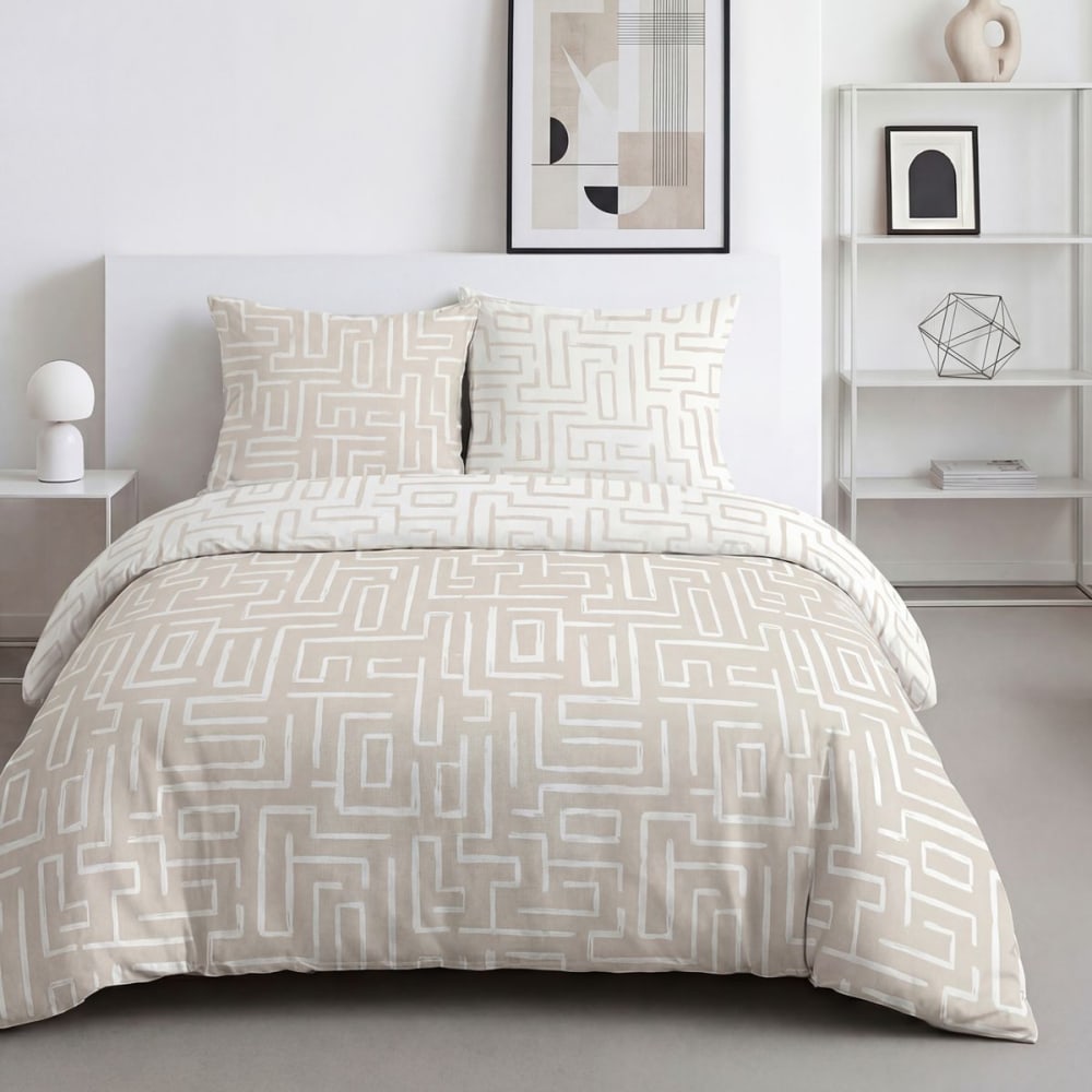 Parure de lit imprimé Graphique  260x240cm Beige