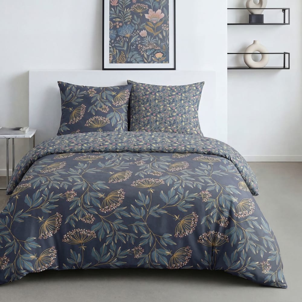 Parure de lit imprimé Floral  260x240cm Gris anthracite