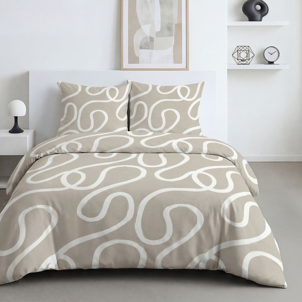 Parure de lit imprimé Graphique  240x220cm Beige